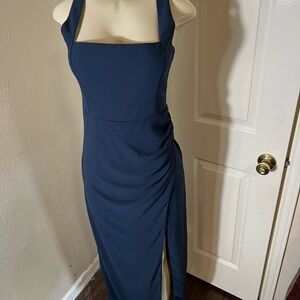 Lulu's Navy Square-Neck Ruched Side Maxi Dress